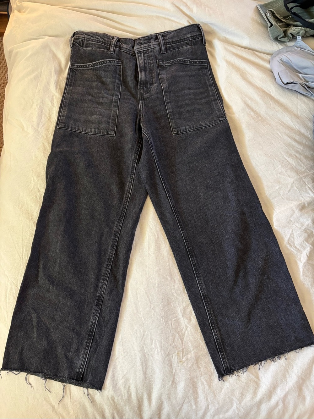 Lucky Brand High Rise Wide Leg Black Jeans with Front Patch Pockets